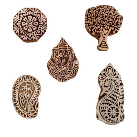 Set of 5 Piece New Mix Wooden Printing Blocks